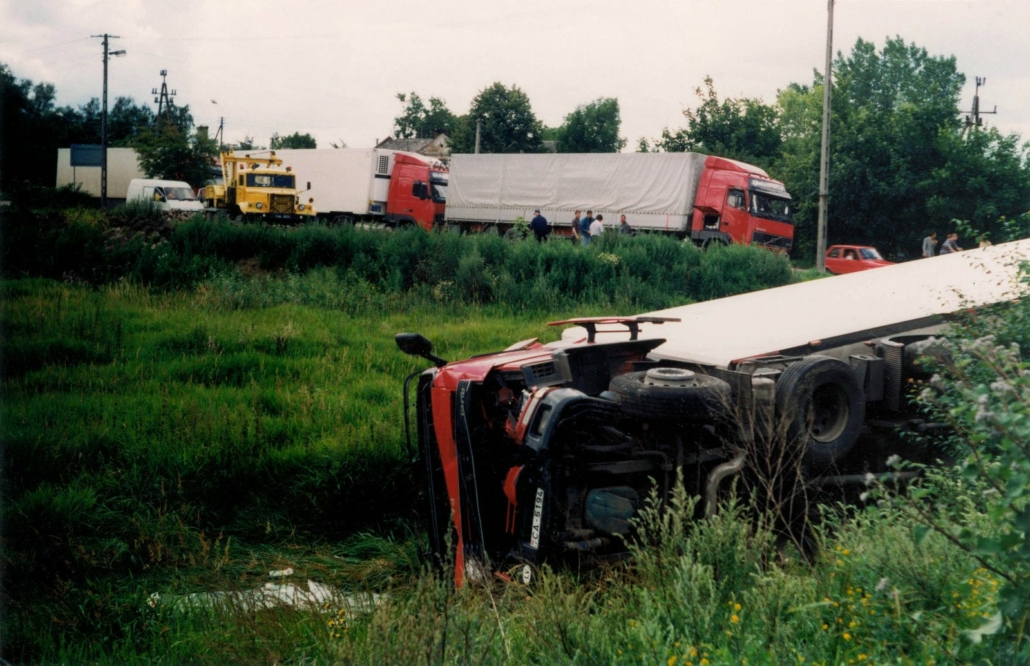 Semi-truck roll over accident.