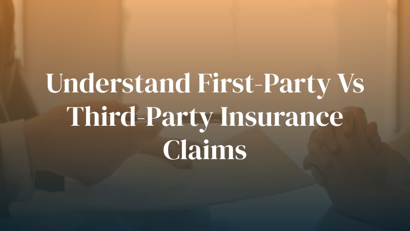 businessman giving contract to woman to sign with text caption: "Understand First-Party vs Third-Party Insurance claims"